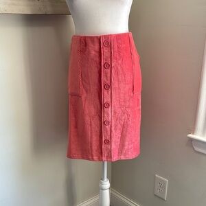 Lularoe Addie Corduroy Coral Salmon Pink Faux Button Front Skirt NWT